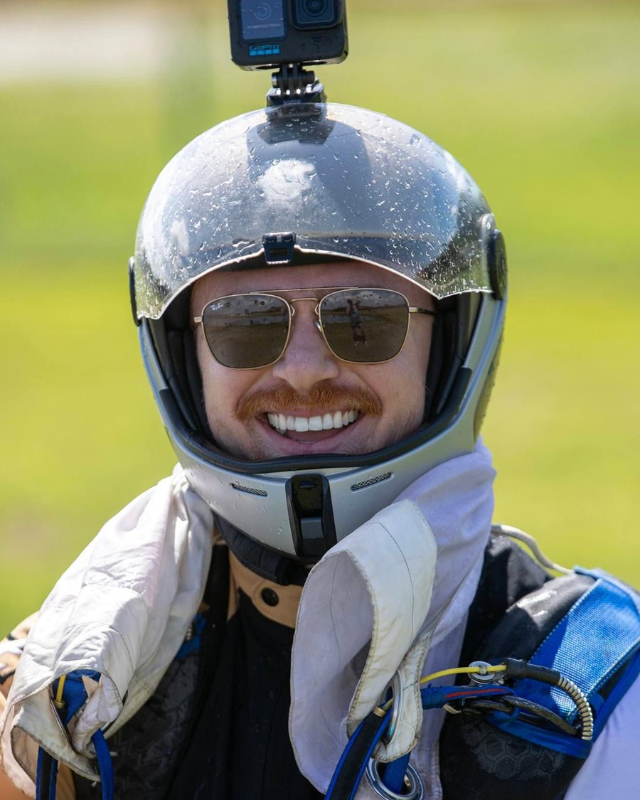 Aaron Mills smiling in his gear after a jump at Skydive City Z-Hills