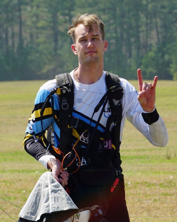 Logan after landing at the dropzone