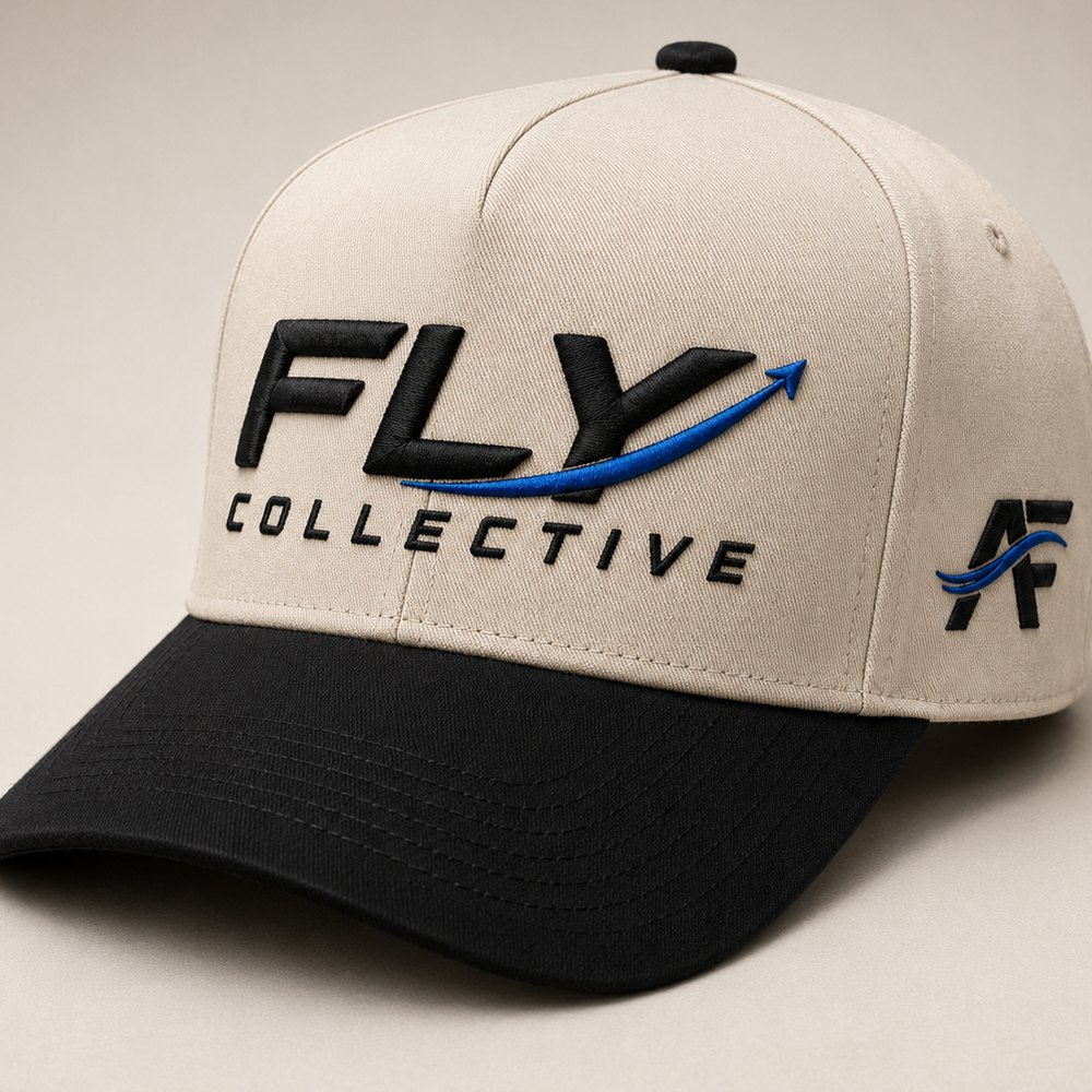 Fly Collective hat, cream with black brim
