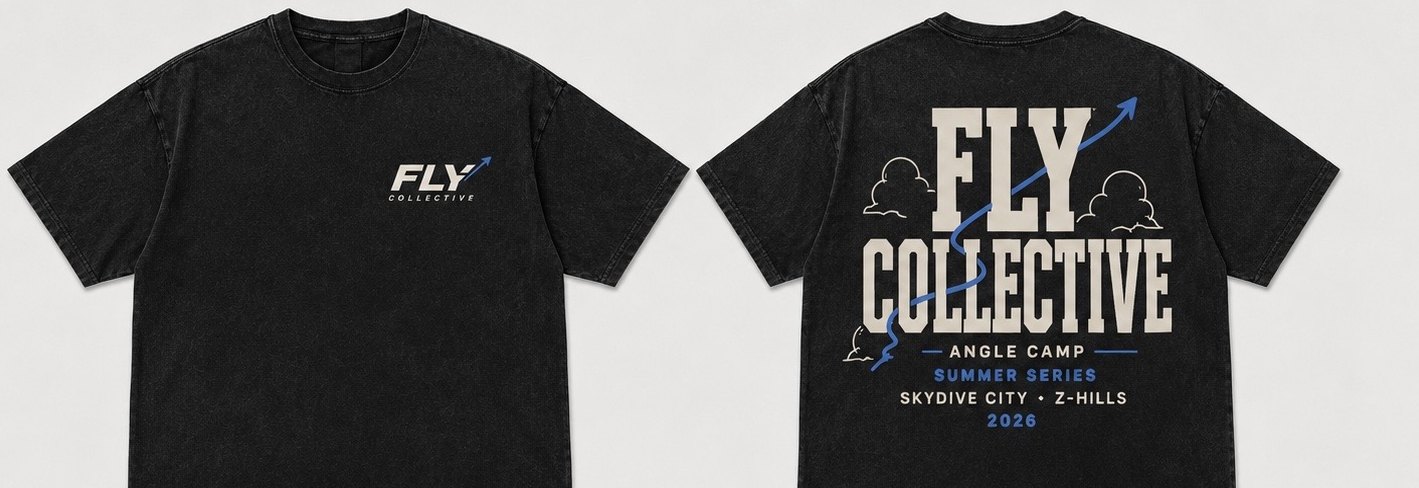 Fly Collective camp tee in washed black, front and back print